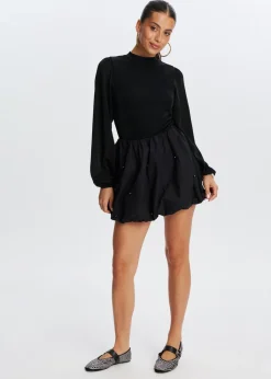 Tops<The Sting Ballon top met glitter zwart