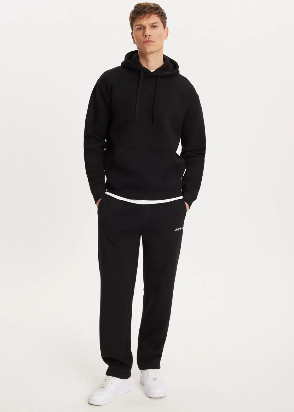 Basics|Broeken<The Sting Brushed straight leg joggingbroek zwart