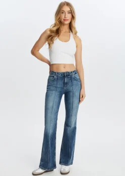 Jeans<The Sting Flared jeans met pintuck blauw, used middle