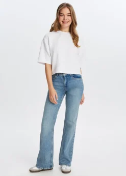 Jeans<The Sting Flared jeans met printdetail blauw, used middle