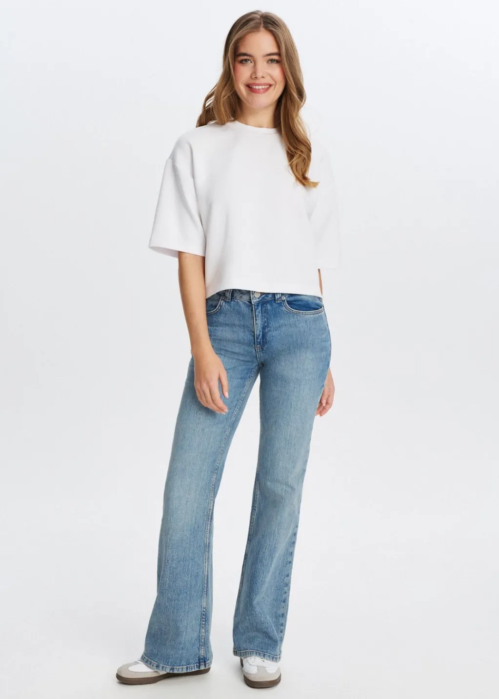 Jeans<The Sting Flared jeans met printdetail blauw, used middle