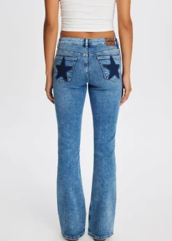 Jeans<The Sting Flared jeans met sterren blauw, used middle