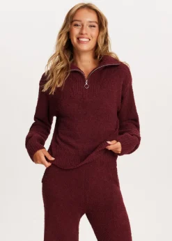 Truien En Vesten<The Sting Fluffy half zip trui bordeaux