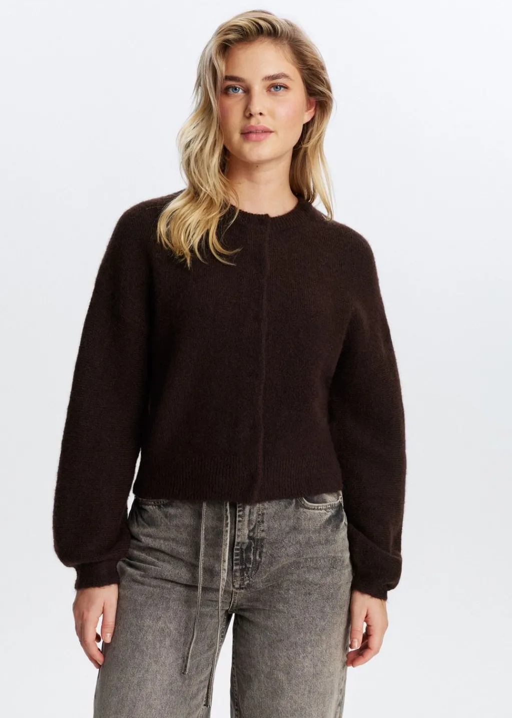 Truien En Vesten<The Sting Gebreid vest lange mouwen donkerbruin