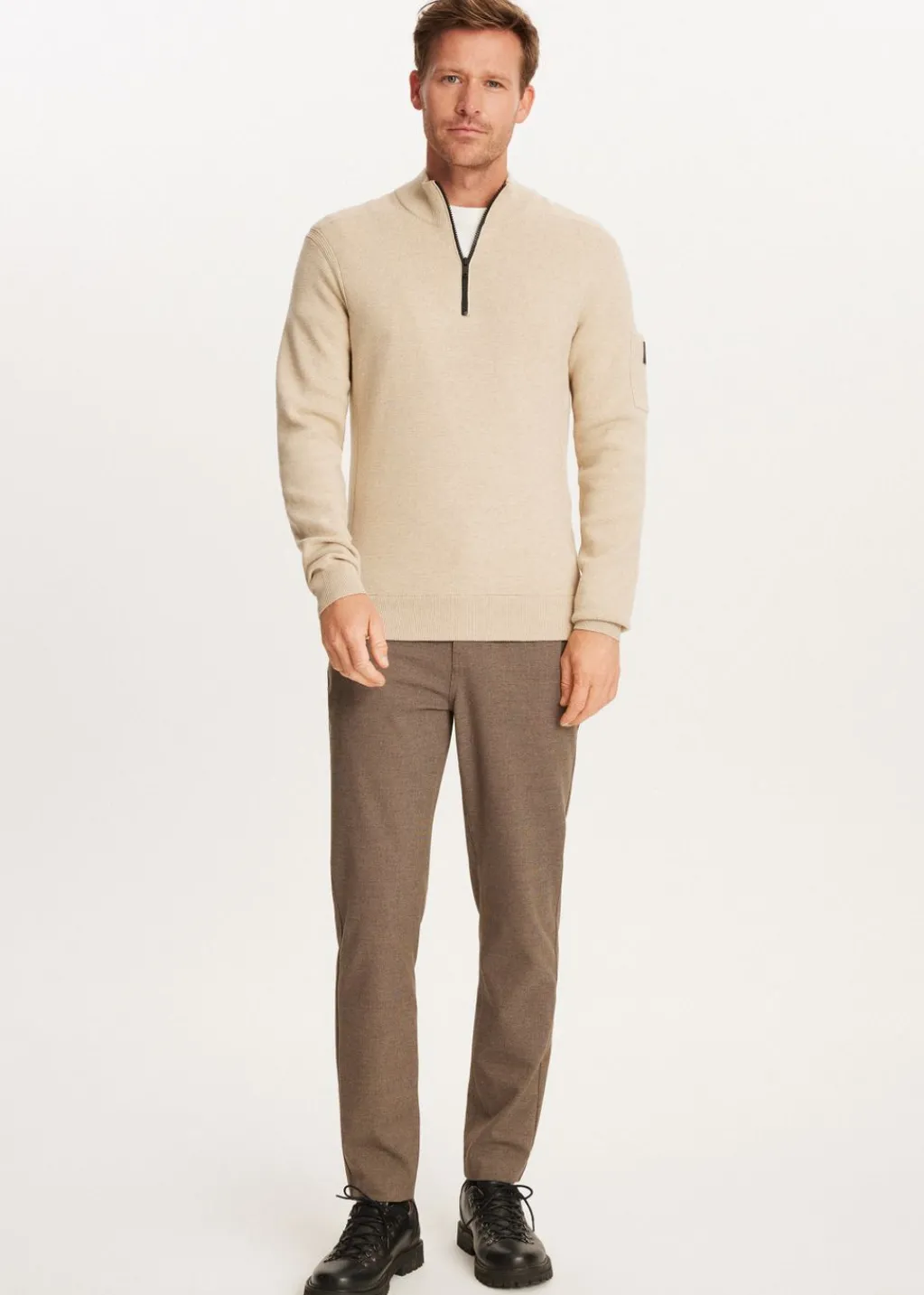 Truien En Vesten<The Sting Gebreide half zip trio zand gemêleerd