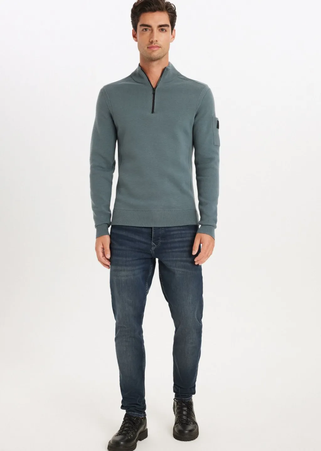 Truien En Vesten<The Sting Gebreide half zip trio blauw grijs