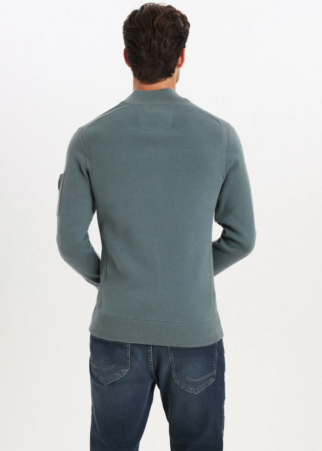 Truien En Vesten<The Sting Gebreide half zip trio blauw grijs