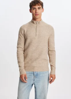 Truien En Vesten<The Sting Gebreide half zip trui zand gemêleerd