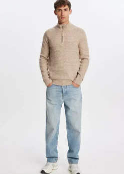 Truien En Vesten<The Sting Gebreide half zip trui zand gem&ecirc;leerd