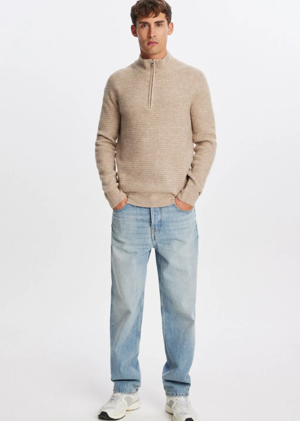 Truien En Vesten<The Sting Gebreide half zip trui zand gemêleerd