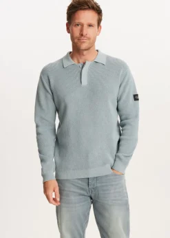 Polo's|Truien En Vesten<The Sting Gebreide polo met logo blauw, ijs