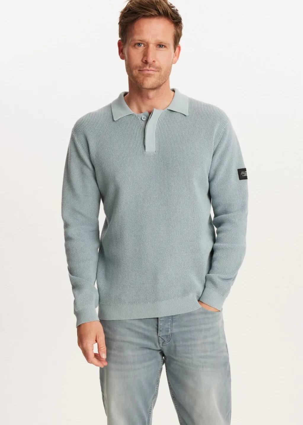 Polo's|Truien En Vesten<The Sting Gebreide polo met logo blauw, ijs