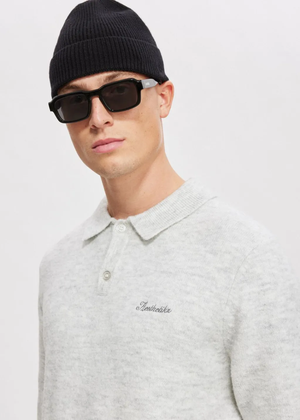 Polo's|Truien En Vesten<The Sting Gebreide polo met merk grijs, licht melee