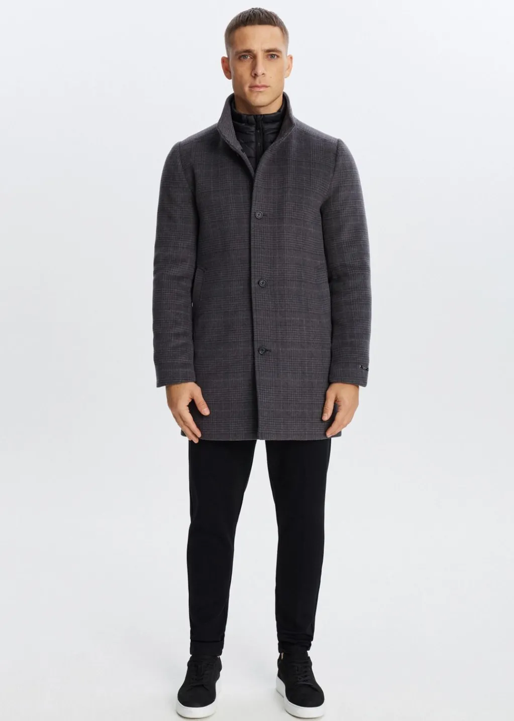 Jassen<The Sting Geruite overcoat antraciet gemêleerd