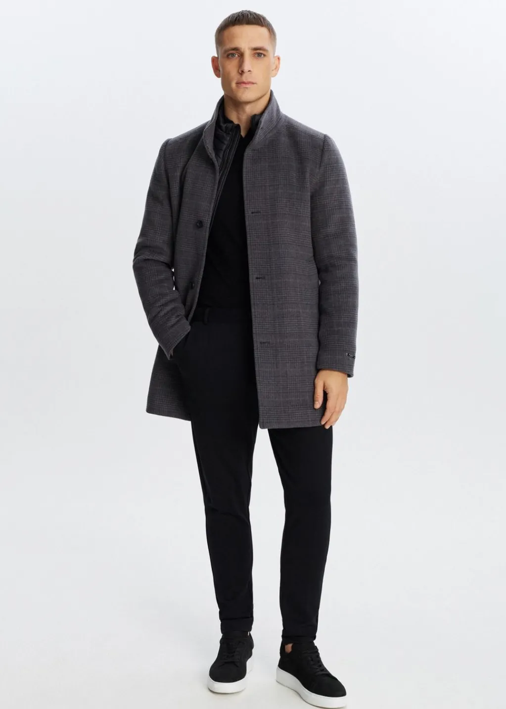 Jassen<The Sting Geruite overcoat antraciet gemêleerd