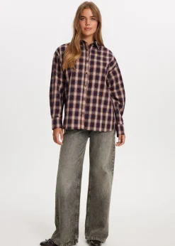 Blouses<The Sting Geruite strassblouse donkerbruin