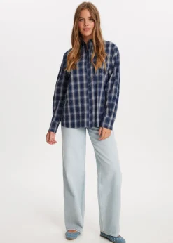 Blouses<The Sting Geruite strassblouse donkerblauw