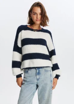Truien En Vesten<The Sting Gestreepte harige trui donkerblauw