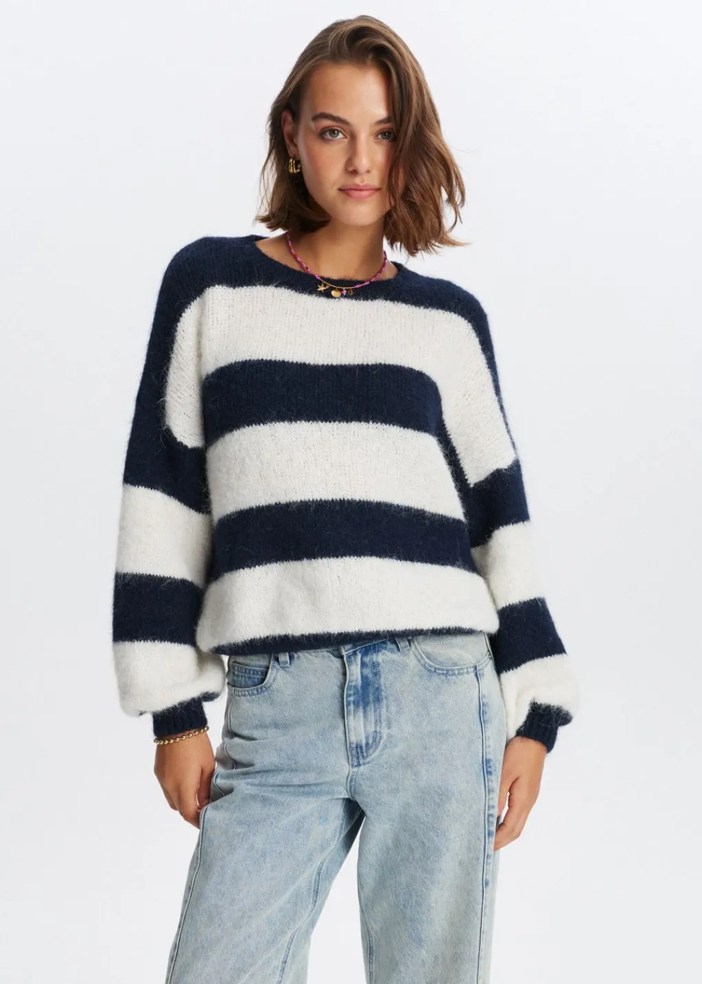Truien En Vesten<The Sting Gestreepte harige trui donkerblauw