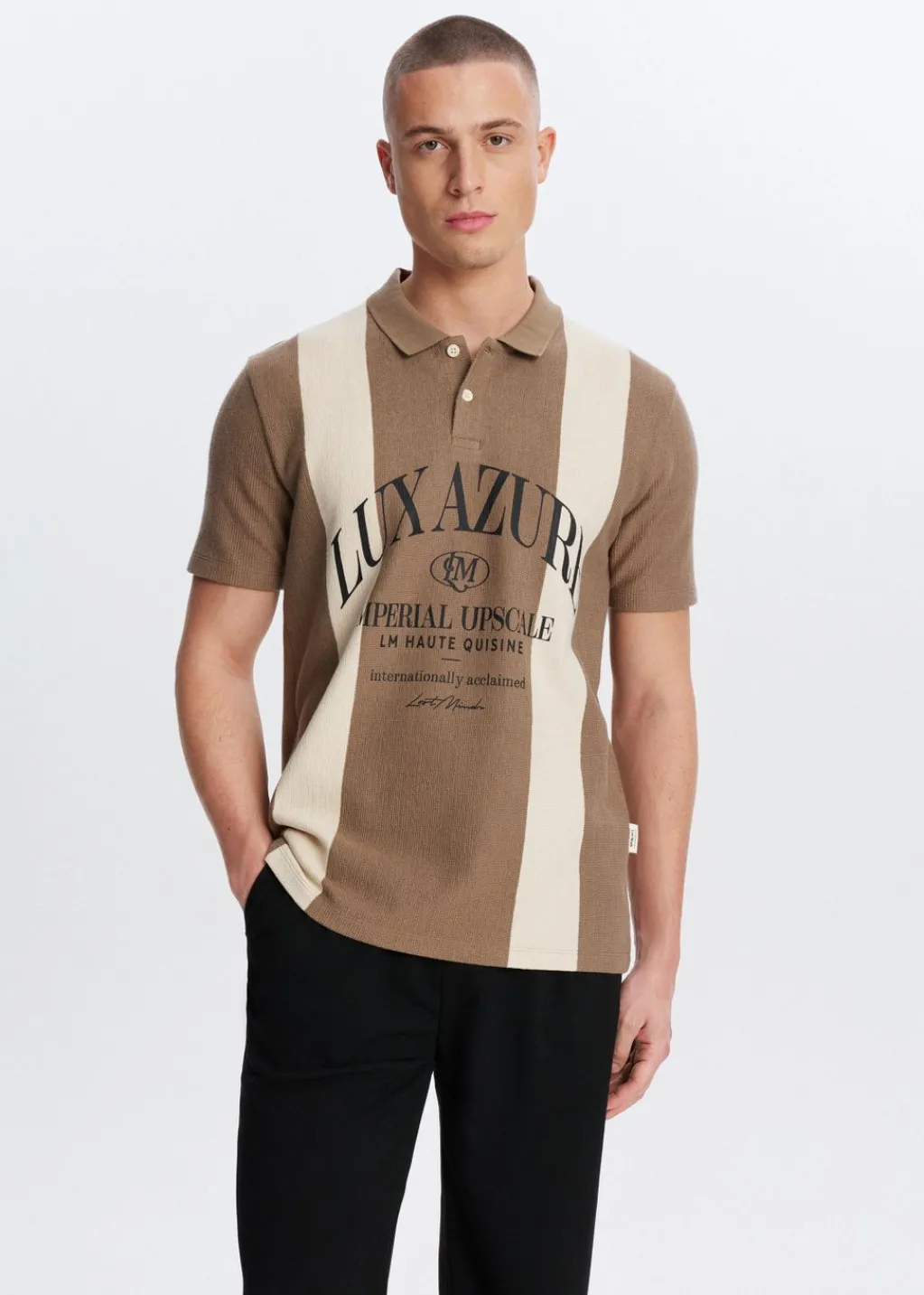 Polo's|T-Shirts<The Sting Gestreepte polo azure taupe