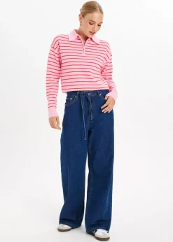 Truien En Vesten<The Sting Gestreepte trui met half zip rose