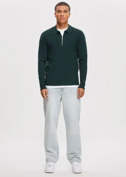 Truien En Vesten|Polo's<The Sting Half zip gebreide polo petrol