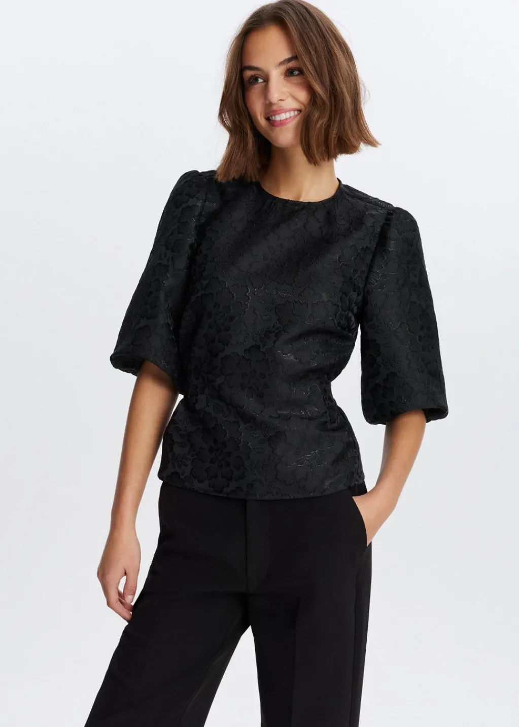 Tops<The Sting Jacquard top met strik zwart