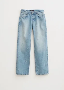 Jeans<The Sting Jeans met geborduurde strikjes blauw, used middle
