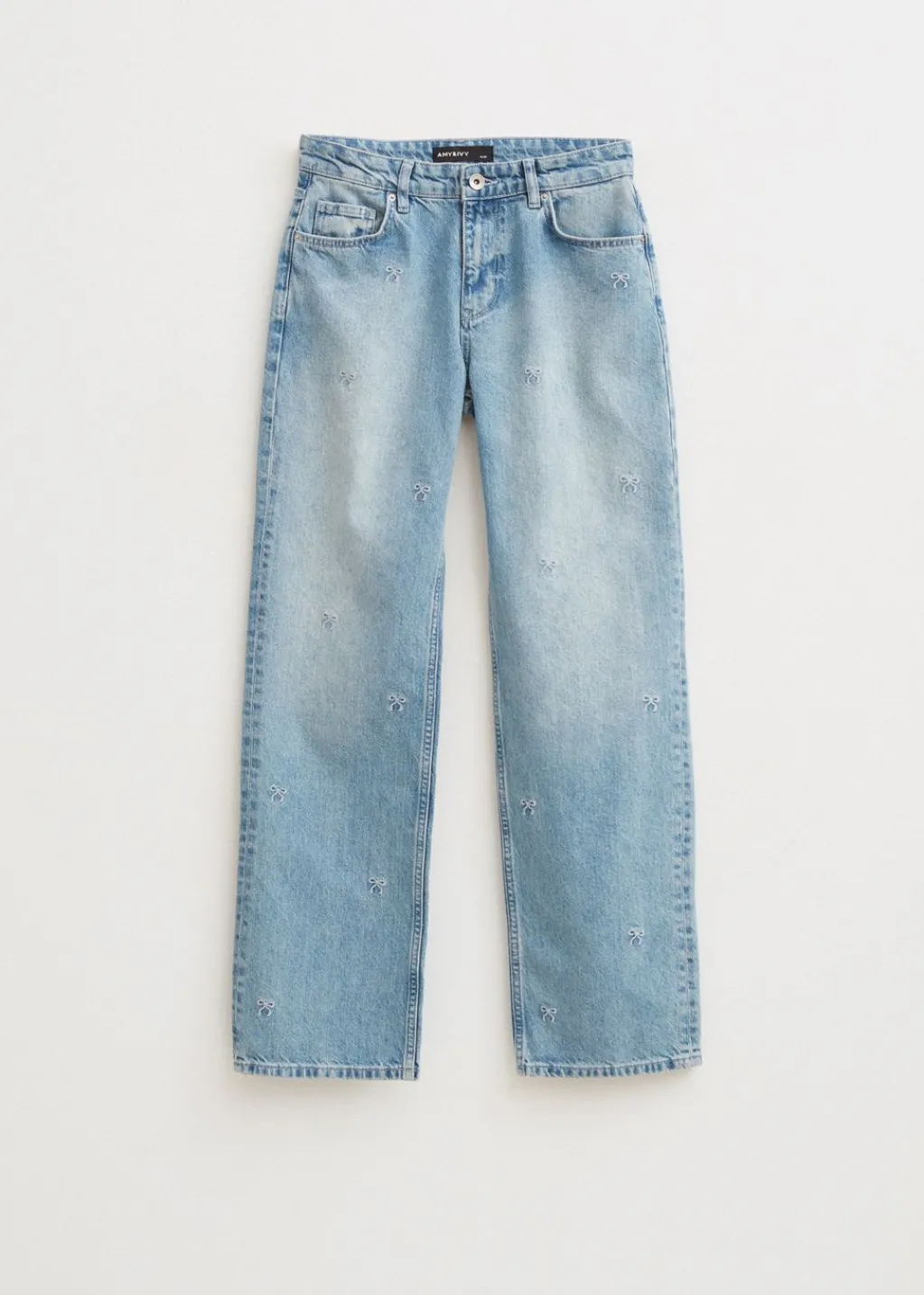 Jeans<The Sting Jeans met geborduurde strikjes blauw, used middle
