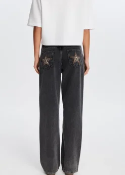 Jeans<The Sting Jeans met sterren achterzakken zwart, used dark