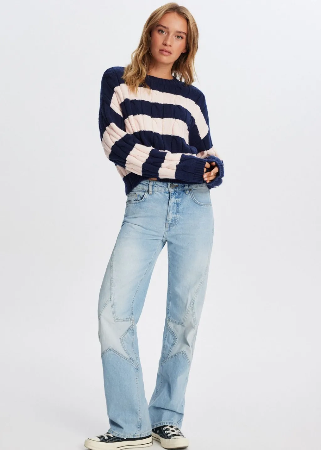 Truien En Vesten<The Sting Kabeltrui met strepen donkerblauw