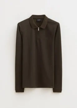 Polo's|T-Shirts<The Sting Lange mouwen polo met rits groen, army