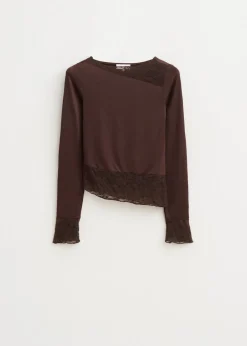 Tops<The Sting Lange mouwen top met kant donkerbruin