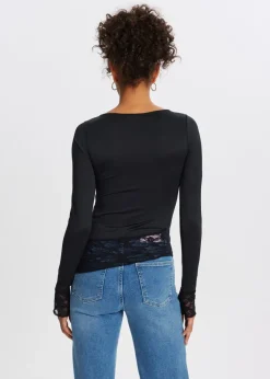 Tops<The Sting Lange mouwen top met kant zwart