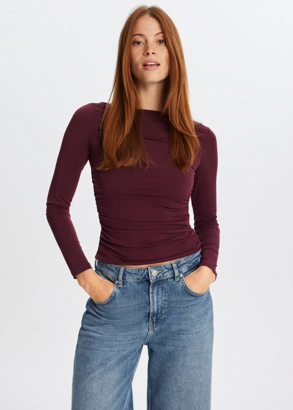 Tops<The Sting Lange mouwen top met plooien bordeaux