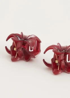 Haaraccessoires<The Sting Mini bloemen haarclip set bordeaux