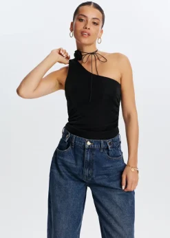 Tops<The Sting One shoulder glitter top zwart