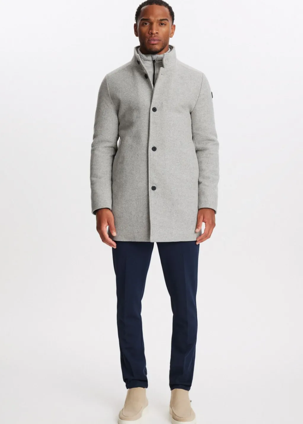 Jassen<The Sting Overcoat met logo grijs gemêleerd