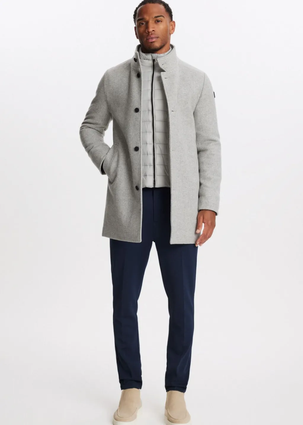 Jassen<The Sting Overcoat met logo grijs gemêleerd