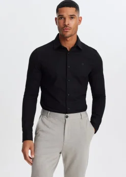Basics|Overhemden<The Sting Overhemd piqué stretch zwart