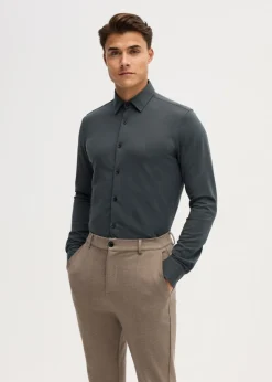 Basics|Overhemden<The Sting Overhemd piqué stretch groen, grijs