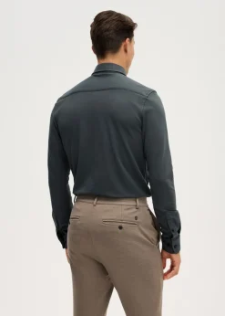Basics|Overhemden<The Sting Overhemd piqué stretch groen, grijs