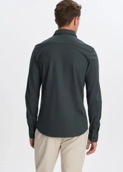 Basics|Overhemden<The Sting Overhemd piqué stretch groen, grijs