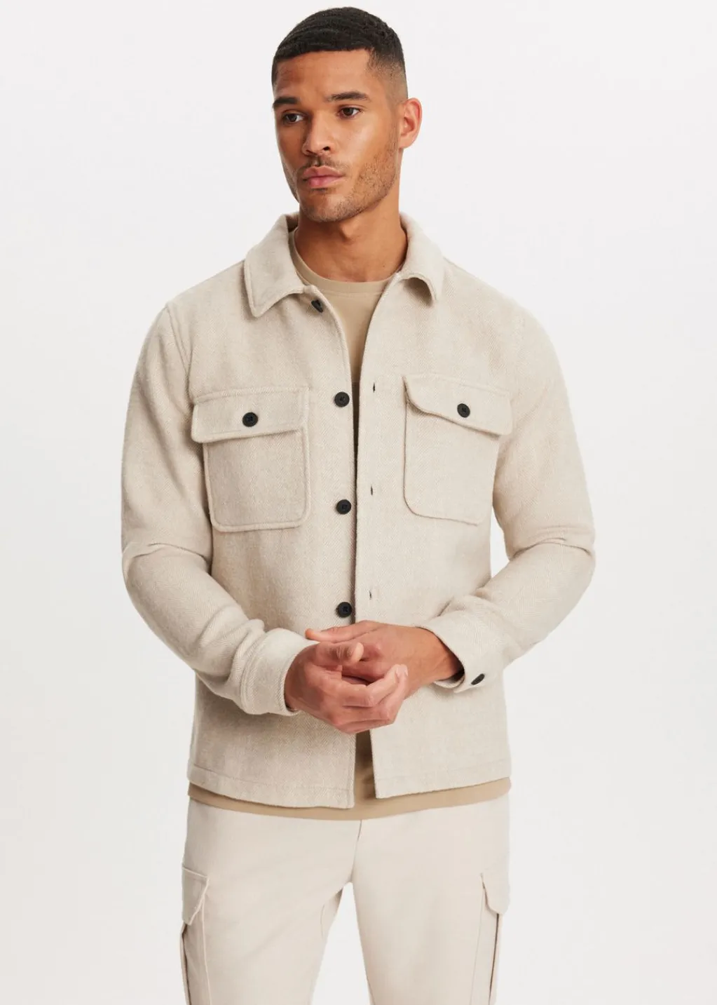 Overshirts<The Sting Overshirt met visgraatdetail zand