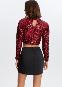 Tops<The Sting Pailletten top met lange mouwen bordeaux