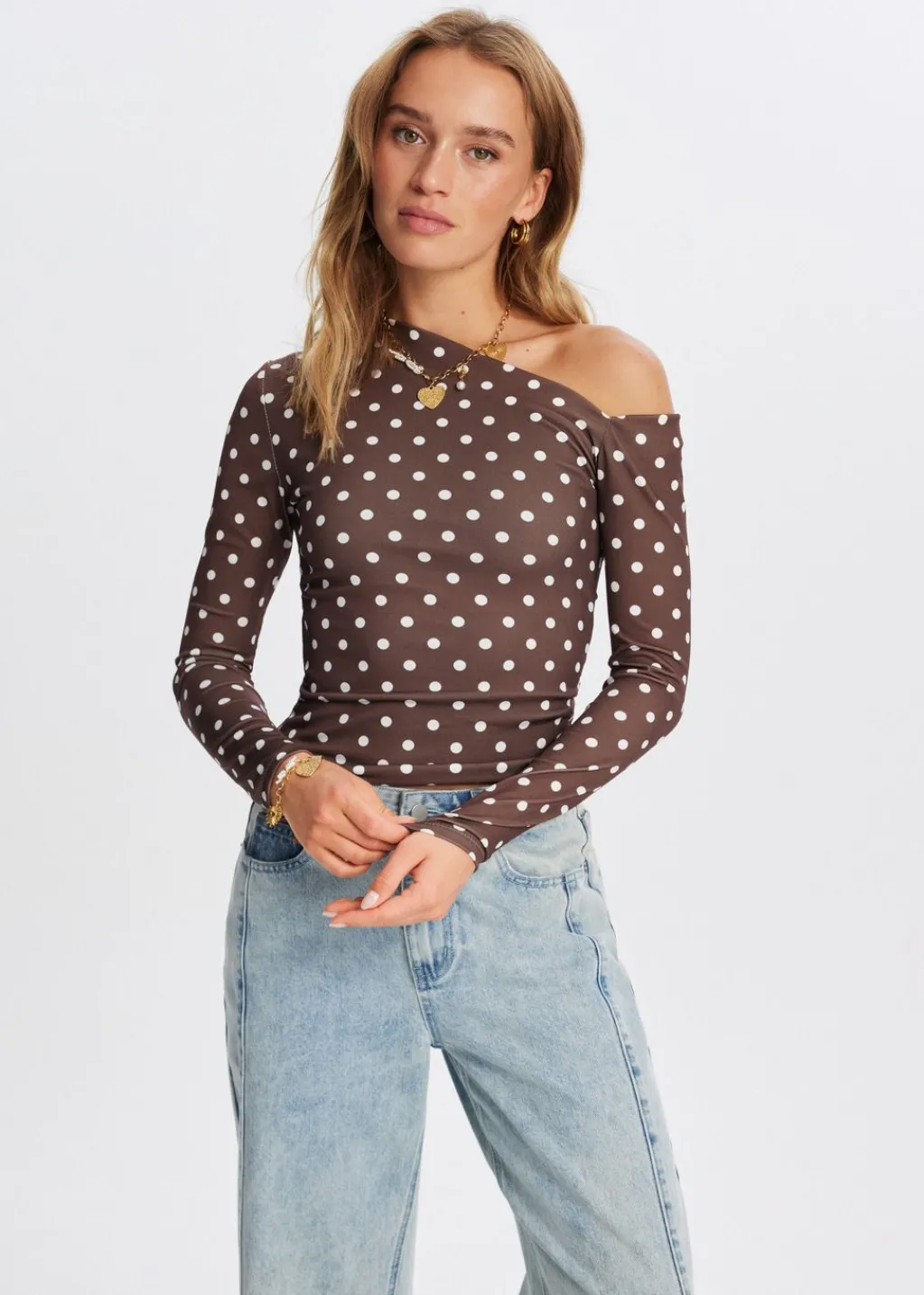 Tops<The Sting Polkadot longsleeve donkerbruin