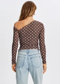 Tops<The Sting Polkadot longsleeve donkerbruin