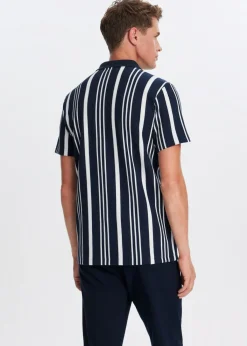 Polo's|T-Shirts<The Sting Polo half zip gestreept donkerblauw