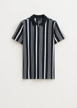 Polo's|T-Shirts<The Sting Polo half zip gestreept donkerblauw