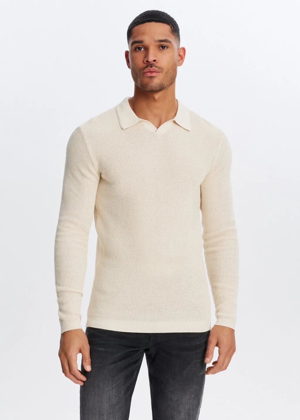Polo's|Truien En Vesten<The Sting Polo met wafelstructuur ecru